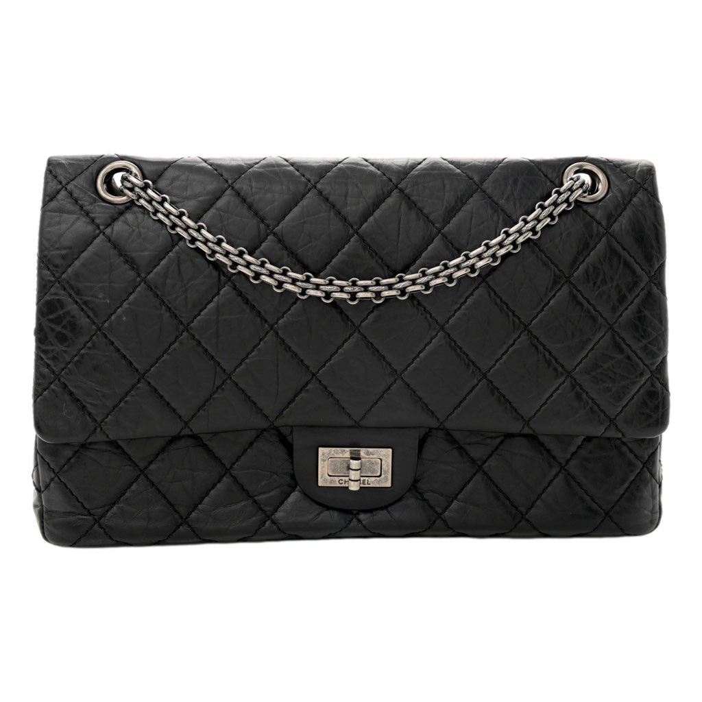 Chanel Chanel Black Aged Calfskin Quilted 2.55 Reissue 225 Flap Handbag With Chain