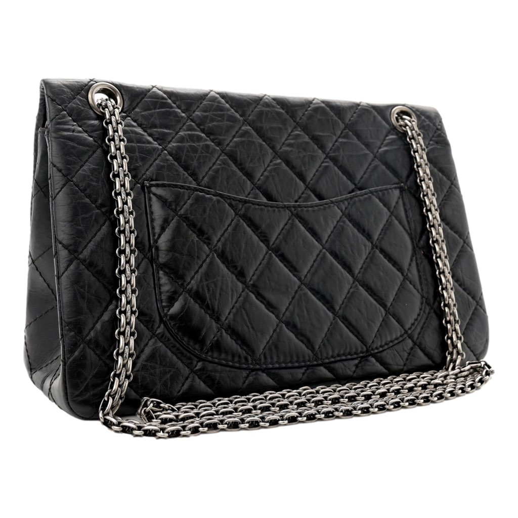 Chanel Chanel Black Aged Calfskin Quilted 2.55 Reissue 225 Flap Handbag With Chain - Back view
