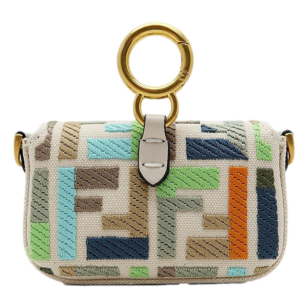 Fendi Fendi Canvas FF Embroidery Nano Baguette Charm Beige Multicolor - Back view