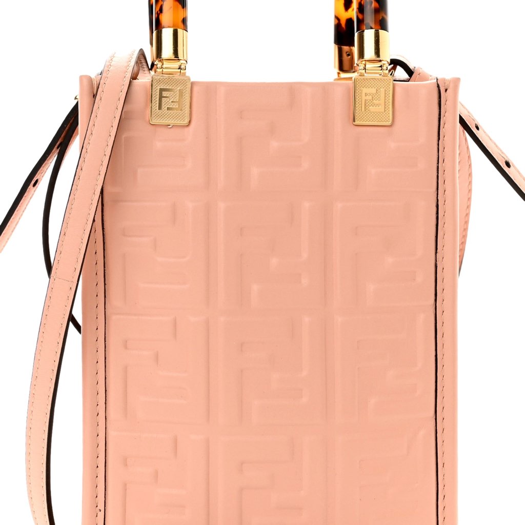 Fendi Fendi FF Zucca Leather Mini Sunshine Shopper Tote Crossbody Bag Baby Pink