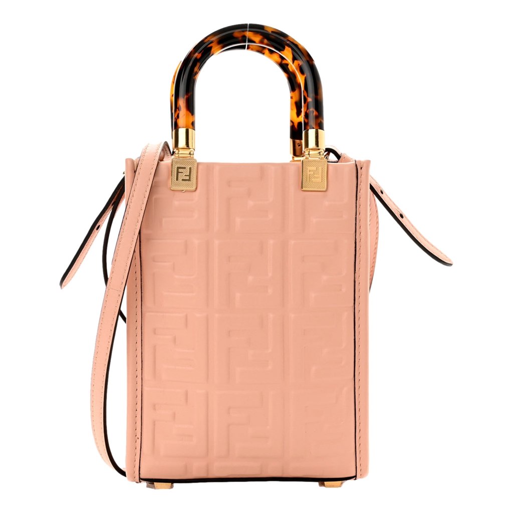 Fendi Fendi FF Zucca Leather Mini Sunshine Shopper Tote Crossbody Bag Baby Pink - Back view
