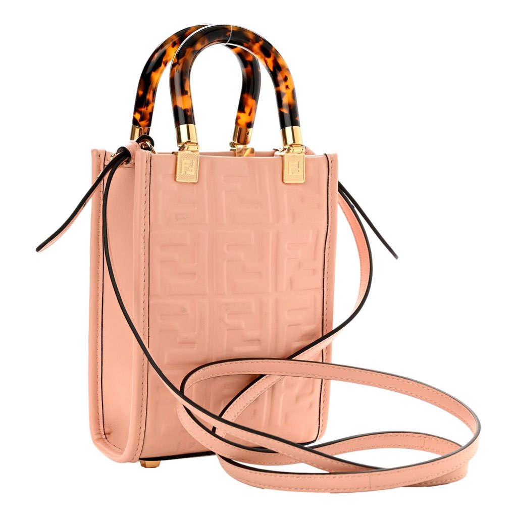 Fendi Fendi FF Zucca Leather Mini Sunshine Shopper Tote Crossbody Bag Baby Pink - Image 6