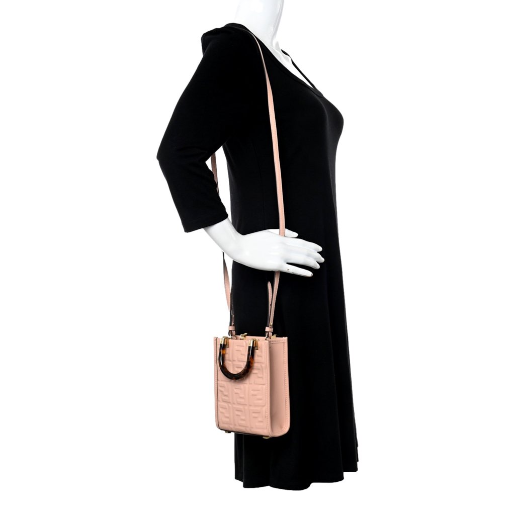 Fendi Fendi FF Zucca Leather Mini Sunshine Shopper Tote Crossbody Bag Baby Pink - Image 11