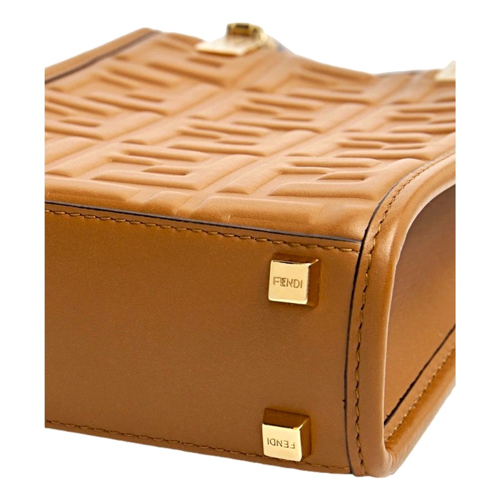 Fendi Fendi FF Zucca Leather Mini Sunshine Shopper Tote Crossbody Bag Caramello Brown - Detail 1