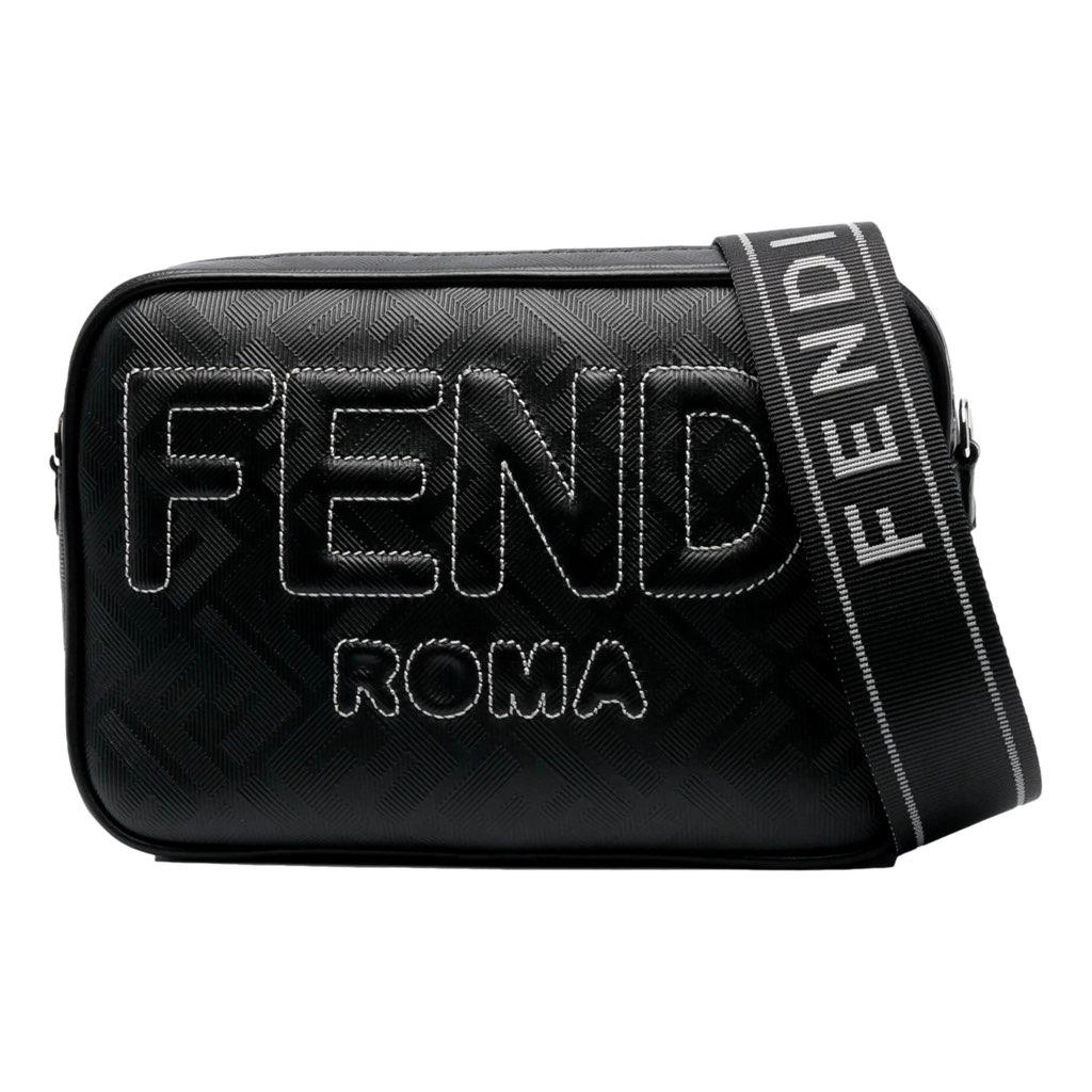 Fendi Fendi Roma Black Shadow Leather Canvas  Camera Crossbody Bag