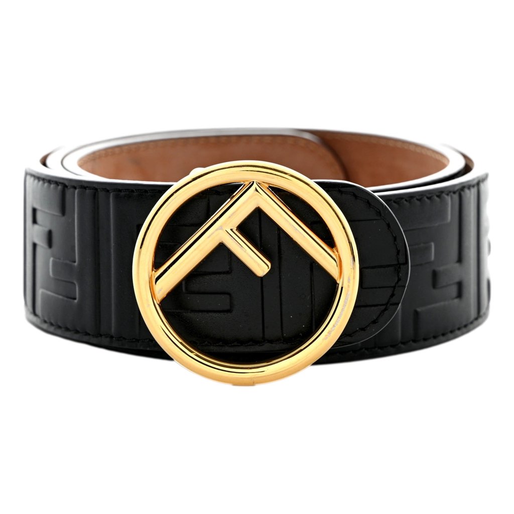 Fendi Fendi F is Fendi FF Calfskin Leather Black Embossed Belt Size 75/30