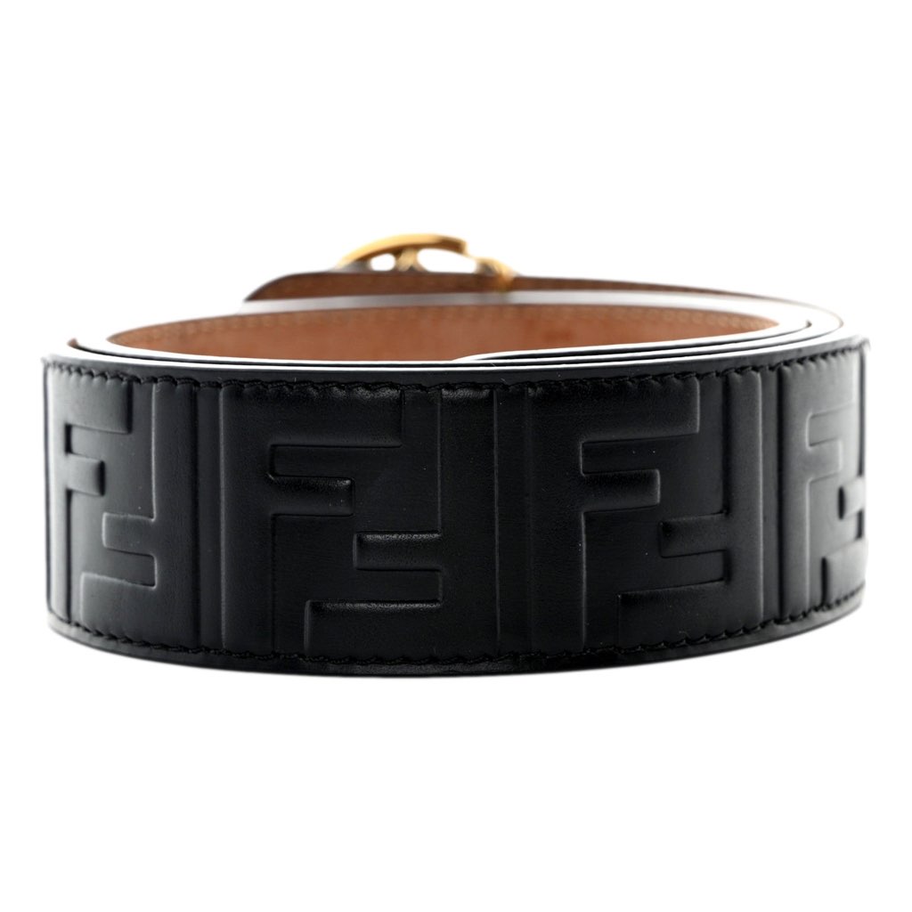 Fendi Fendi F is Fendi FF Calfskin Leather Black Embossed Belt Size 75/30 - Back view