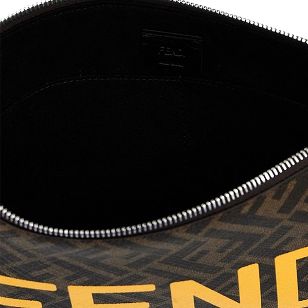Fendi Fendi Coated Canvas Brown and Yellow Zucca Print Large Pouch Wristlet - 4