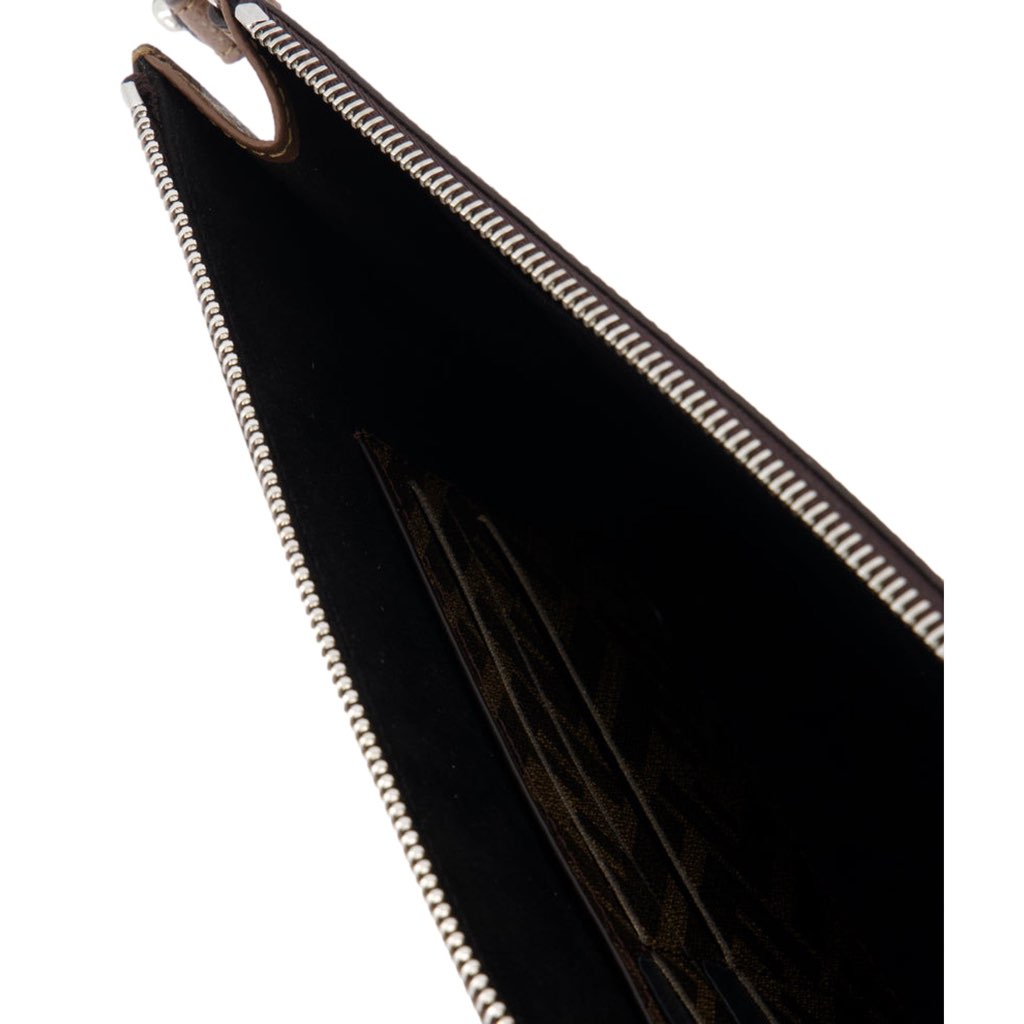 Fendi Fendi Coated Canvas Brown and Yellow Zucca Print Large Pouch Wristlet - Side view