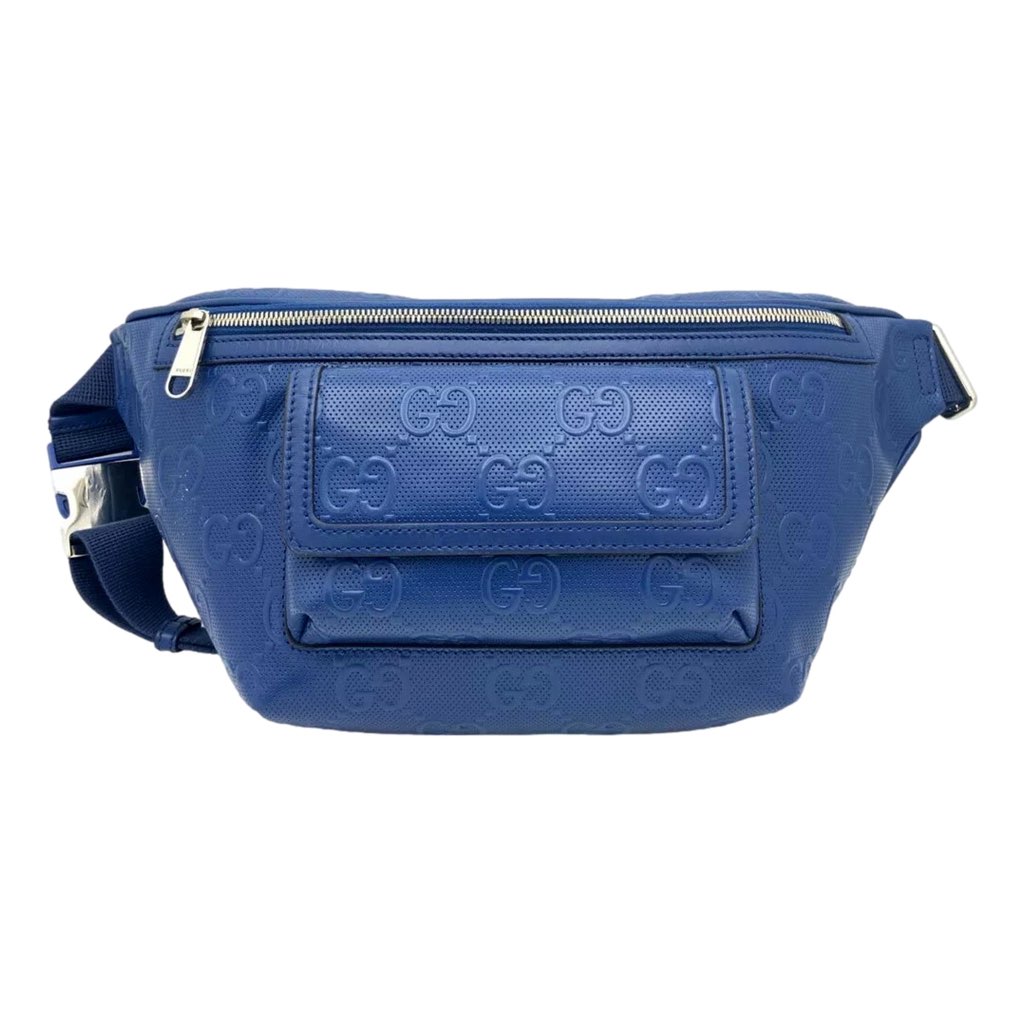 Gucci Gucci Calfskin GG Tennis Embossed Pocket Belt Bag Blue