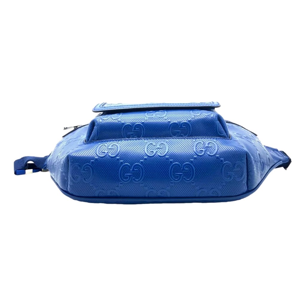 Gucci Gucci Calfskin GG Tennis Embossed Pocket Belt Bag Blue - Side view