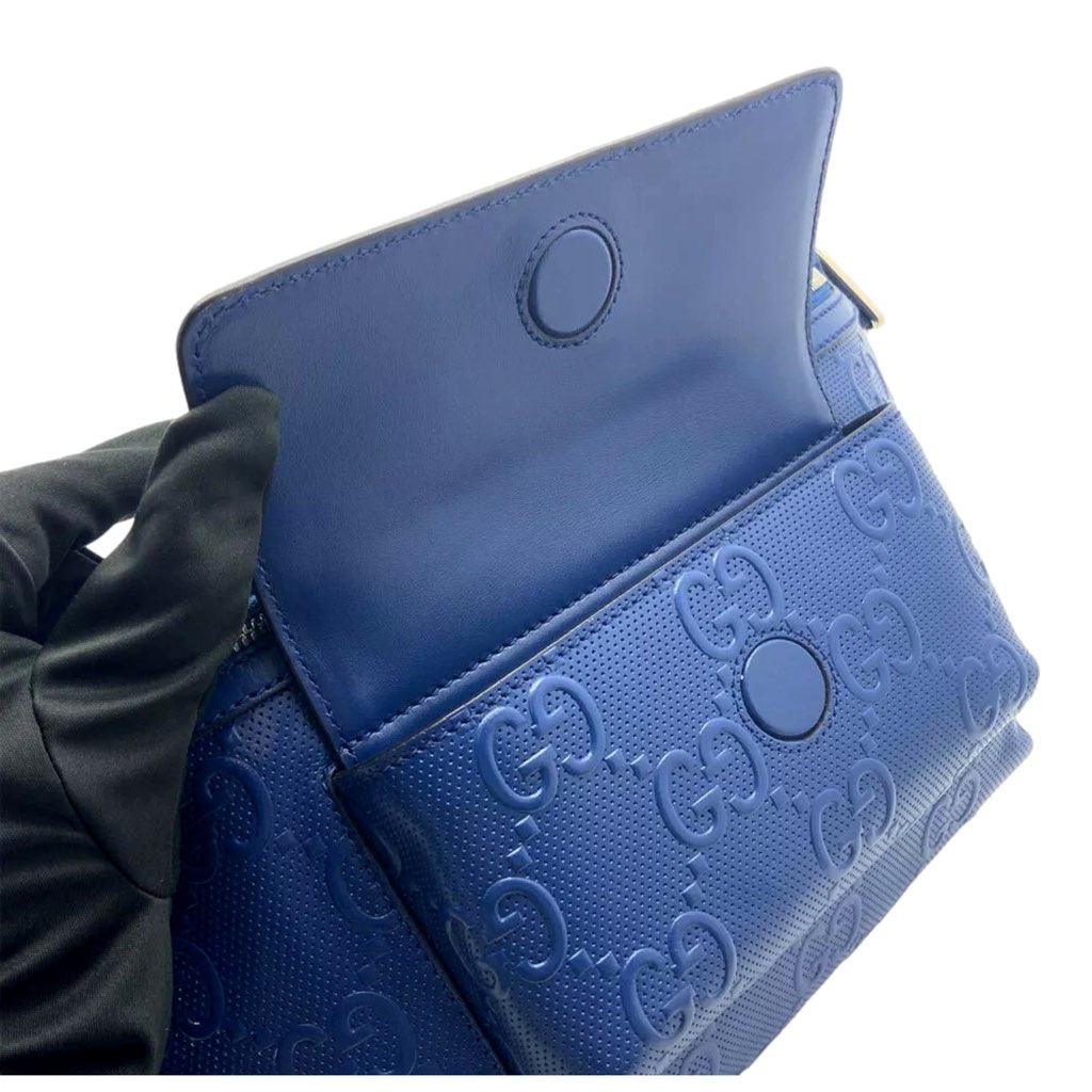 Gucci Gucci Calfskin GG Tennis Embossed Pocket Belt Bag Blue - Detail 1