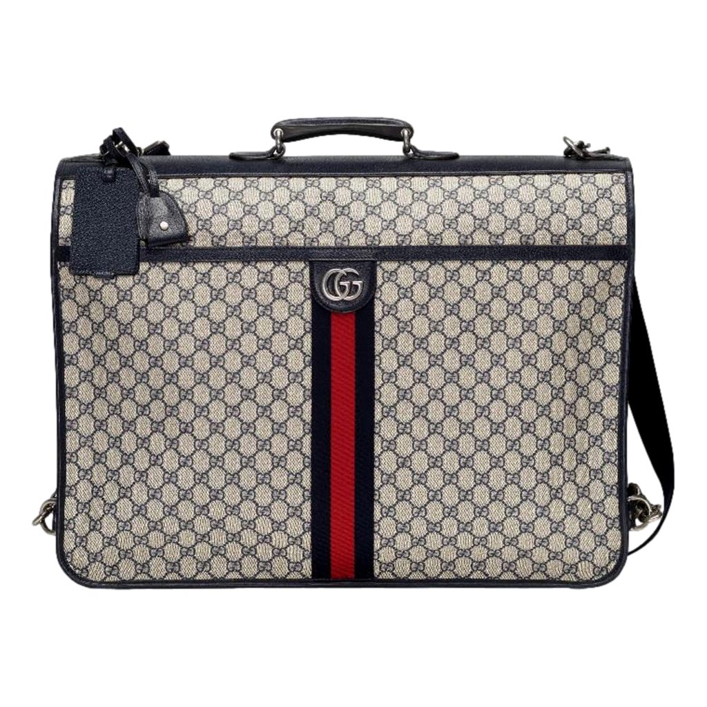 Gucci Gucci GG Supreme Canvas Blue Web Stripe Leather Garment Bag