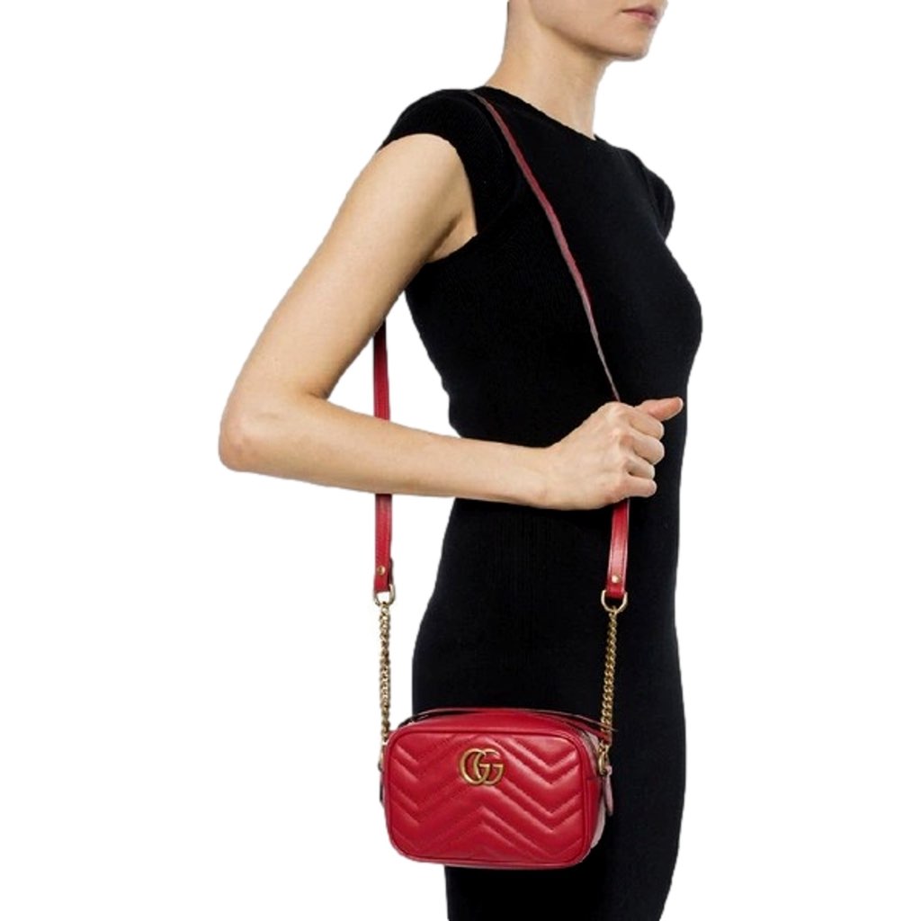 Gucci Gucci GG Marmont Matelass√© Red Leather Crossbody Mini Bag - Detail 2