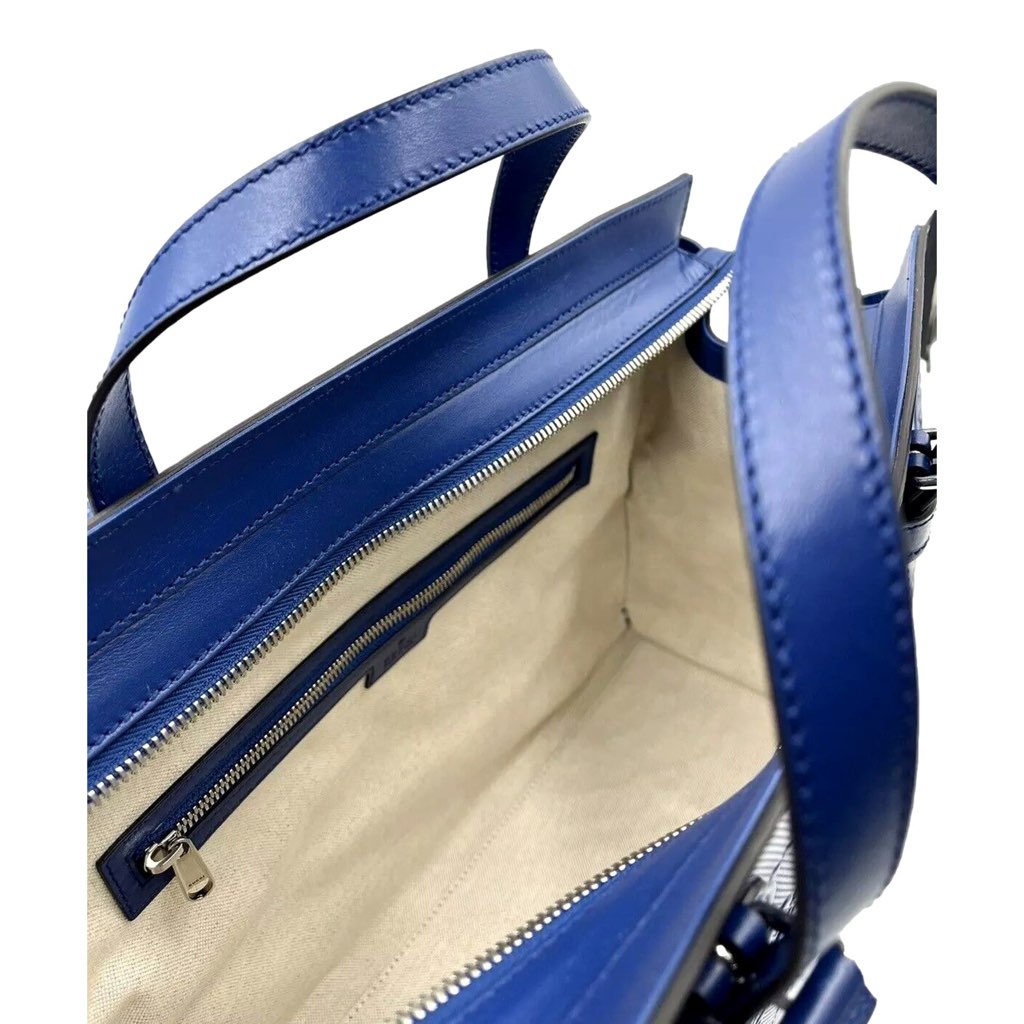 Gucci GUCCI GG Motif Tennis Embossed Top Handle Medium Tote Bag Blue - Side view