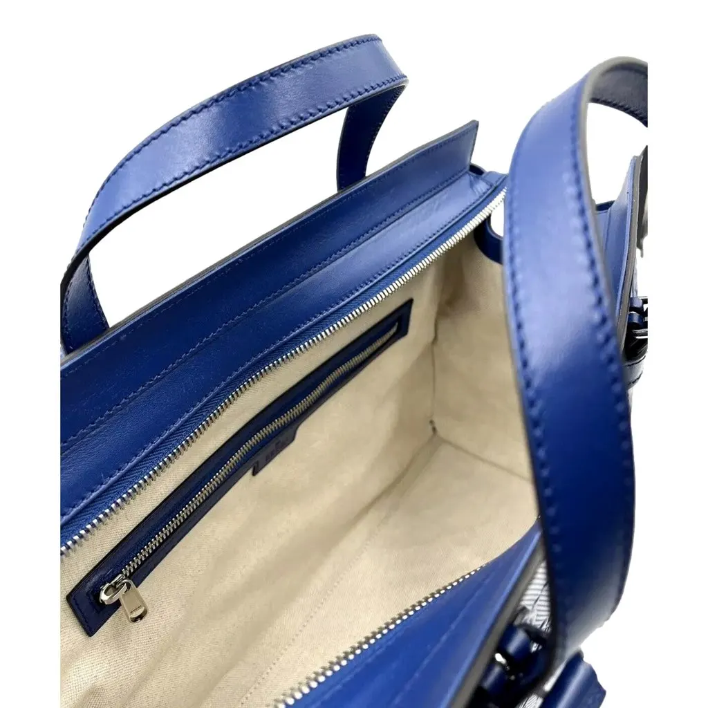 Gucci GG Motif Tennis Embossed Top Handle Medium Tote Bag Blue Blue Leather Never worn, with tag - Box View