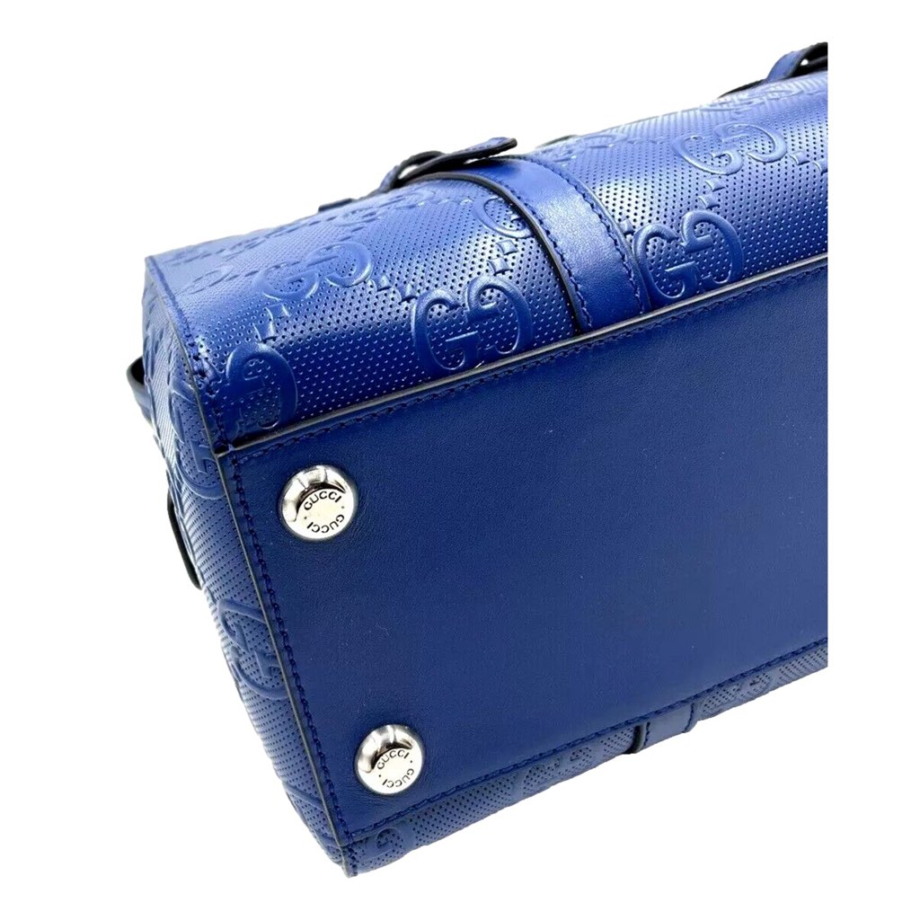 Gucci GUCCI GG Motif Tennis Embossed Top Handle Medium Tote Bag Blue - Detail 2