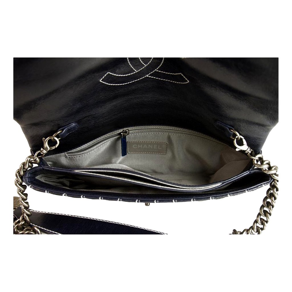 Chanel Chanel White Vertical Stitch Black Flap Bag - 4