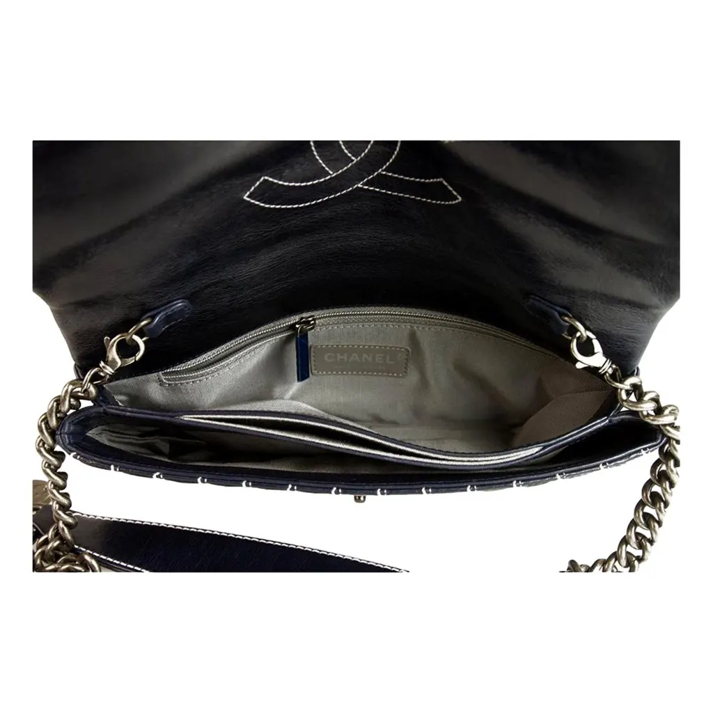 Chanel White Vertical Stitch Black Flap Bag Black Leather Good - Model View