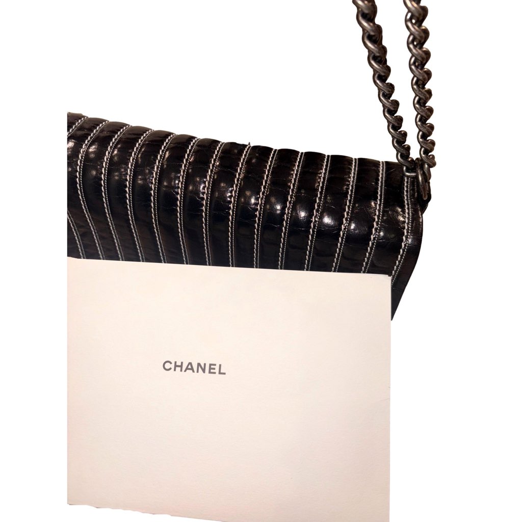 Chanel Chanel White Vertical Stitch Black Flap Bag - Image 12