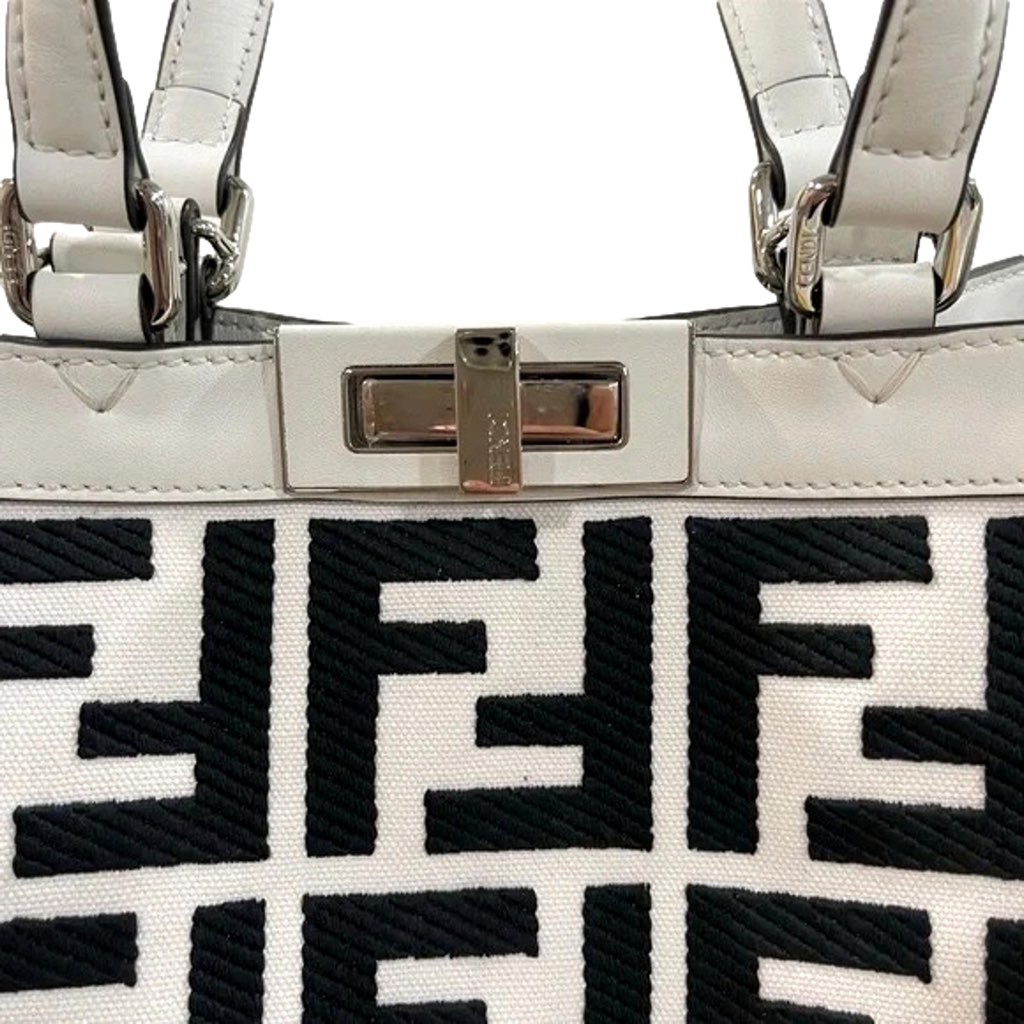 Fendi Fendi FF Canvas Leather Black and White Turn Lock X-Tote - Detail 2