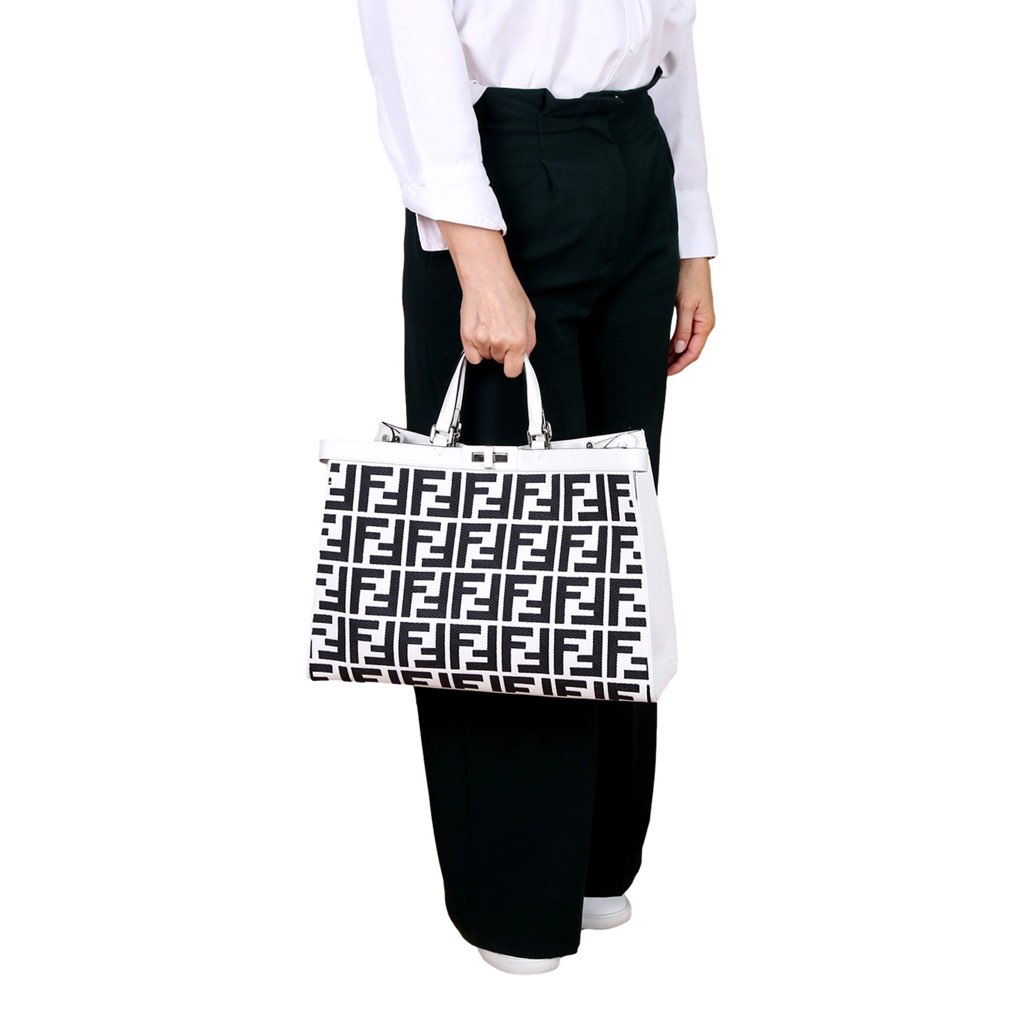 Fendi Fendi FF Canvas Leather Black and White Turn Lock X-Tote - Image 11
