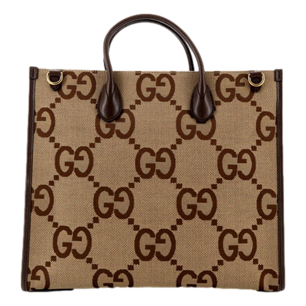 Gucci Gucci Beige Brown Canvas Jumbo GG Tote Bag Web Stripe Shoulder Strap