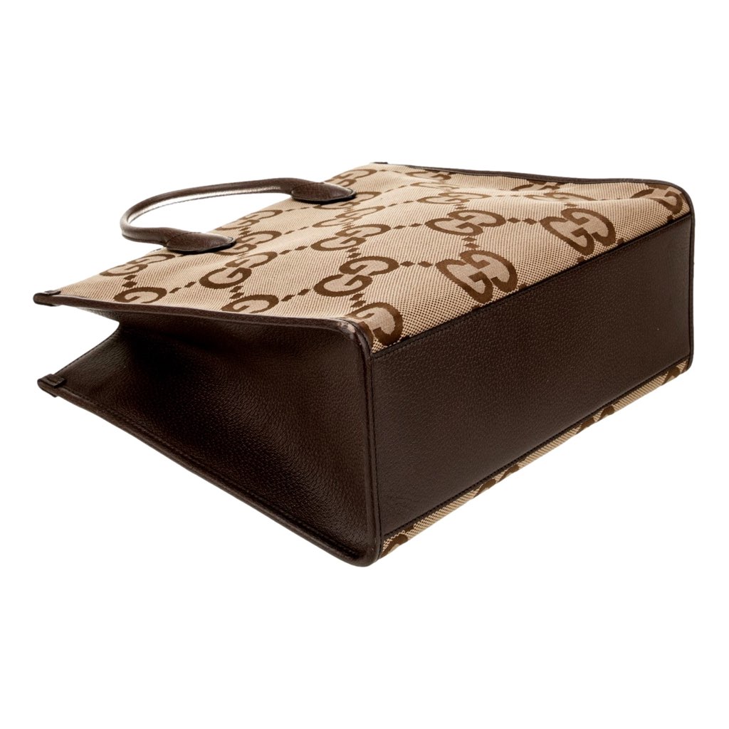 Gucci Gucci Beige Brown Canvas Jumbo GG Tote Bag Web Stripe Shoulder Strap - 4