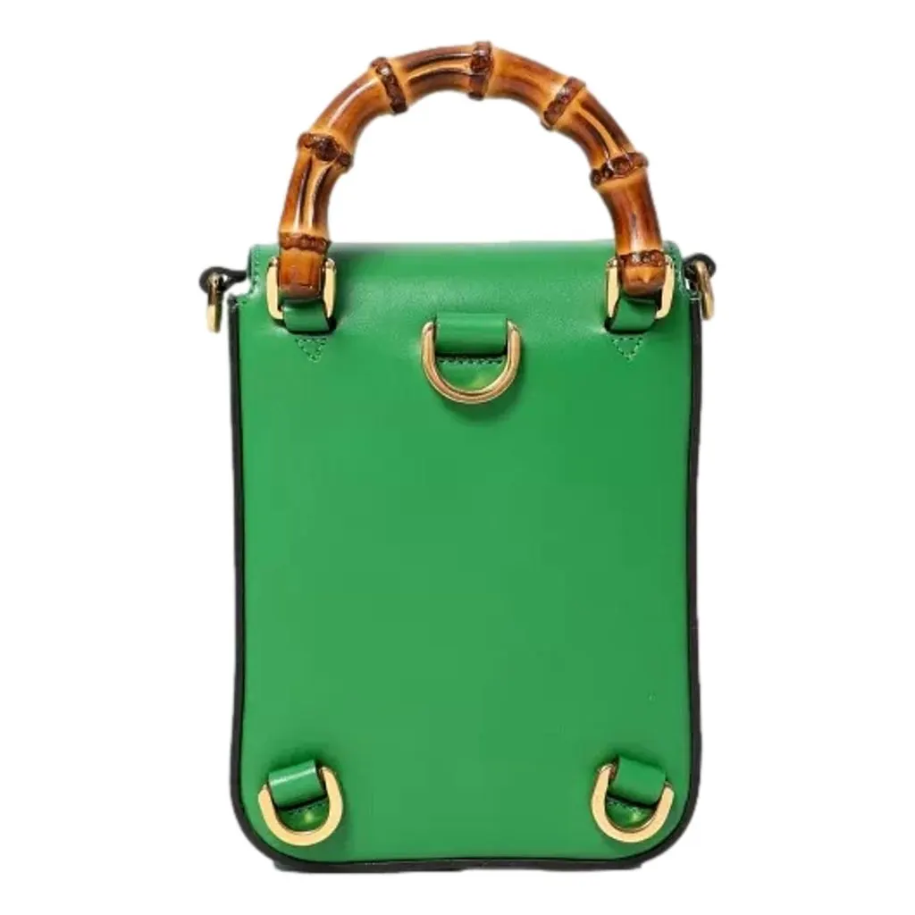 Gucci Bamboo Mini Handbag Top Handle Bag in Green Leather Green Leather Never worn, with tag - Model View