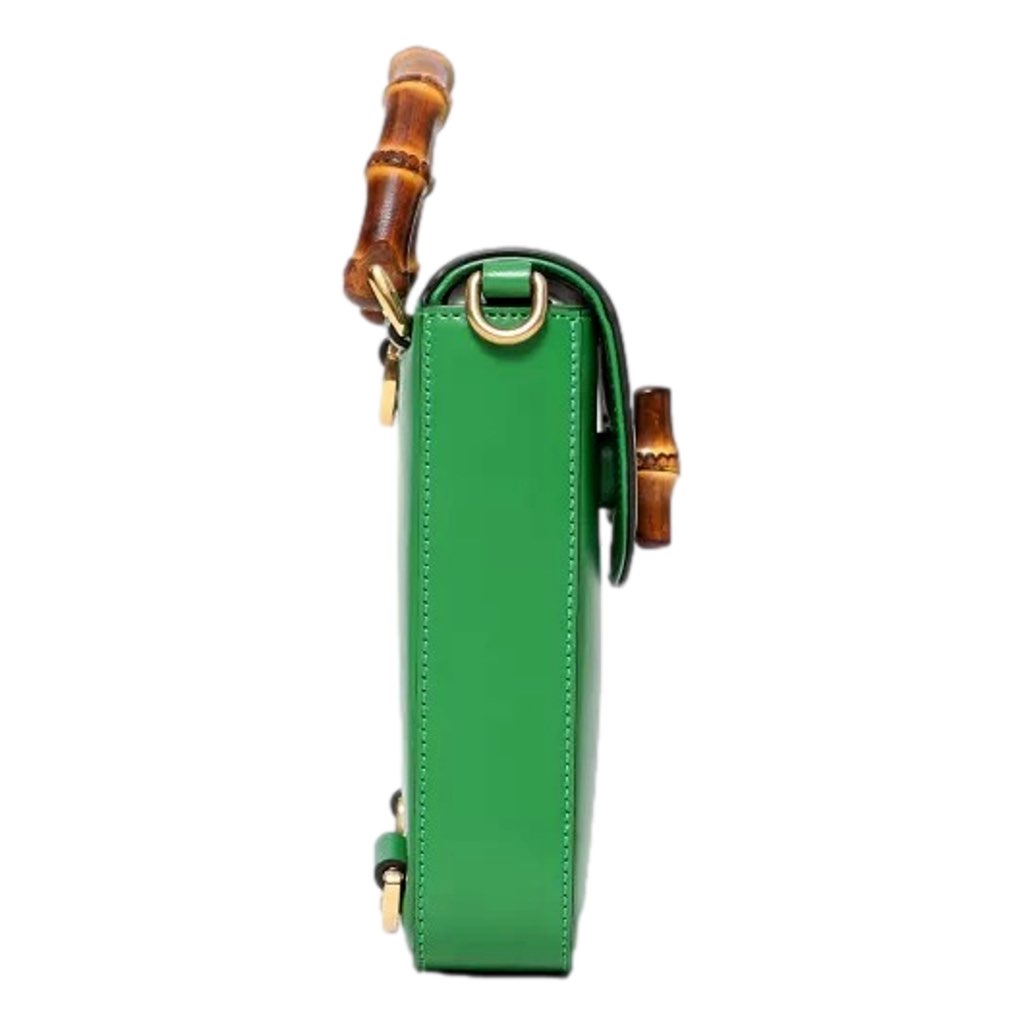 Gucci Gucci Bamboo Mini Handbag Top Handle Bag in Green Leather - Side view