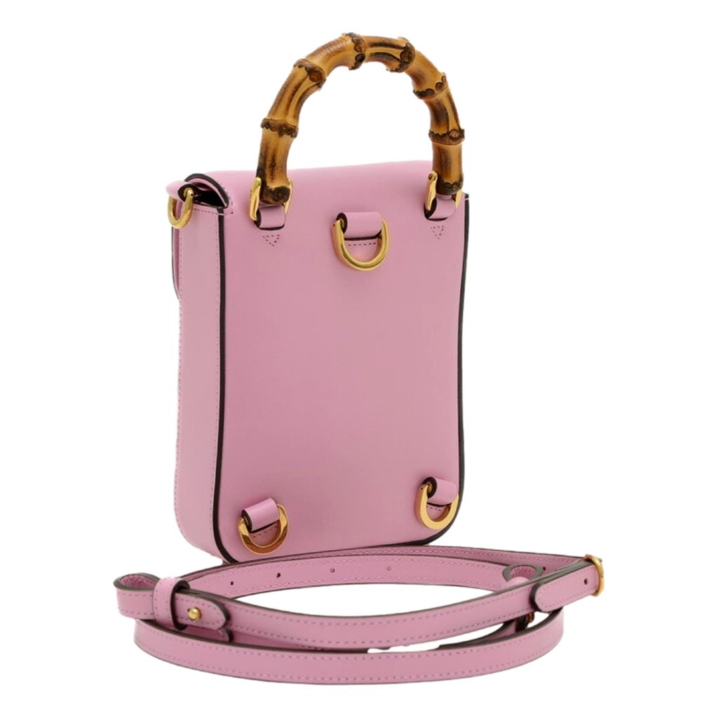 Gucci Gucci Bamboo Mini Handbag Top Handle Bag in Pink Leather - Back view