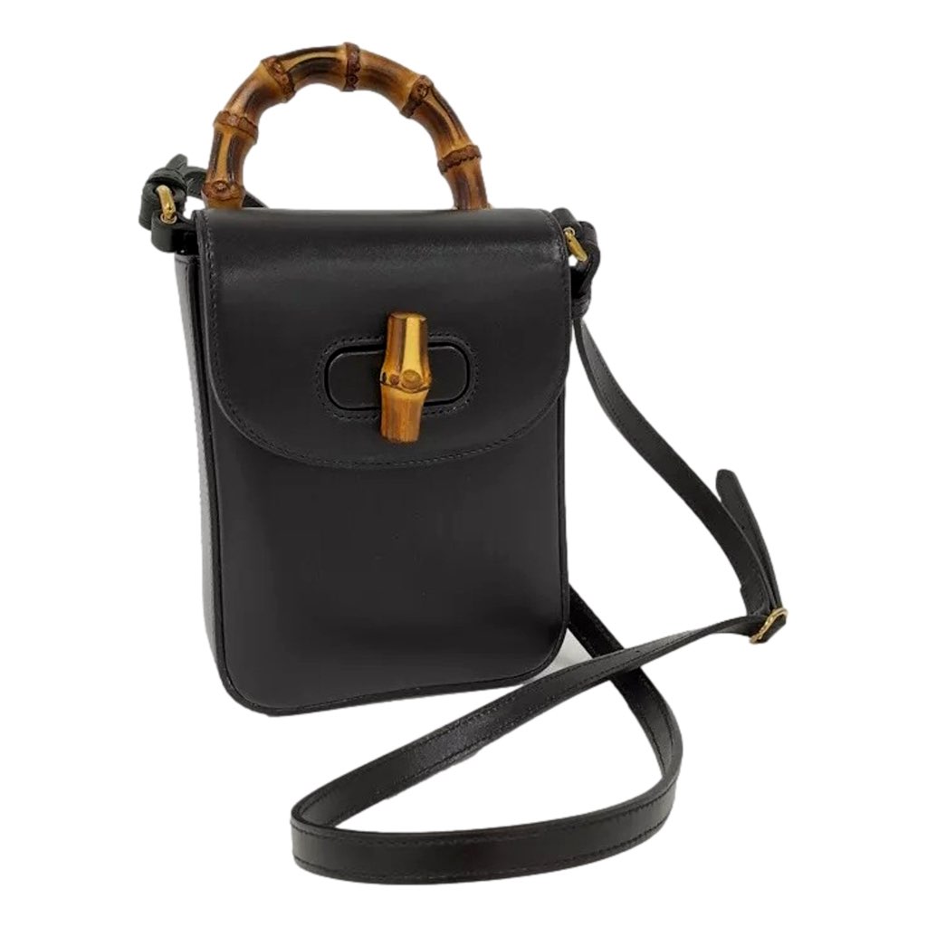 Gucci Gucci Bamboo Mini Handbag Top Handle Bag in Black Leather