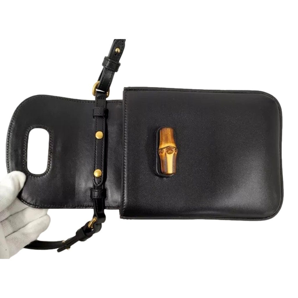 Gucci Gucci Bamboo Mini Handbag Top Handle Bag in Black Leather - Image 10