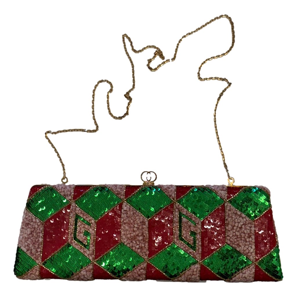 Gucci Gucci Broadway Embellished Sequins and Crystals Red Green Pink Chain Shoulder Bag Clutch - Back view