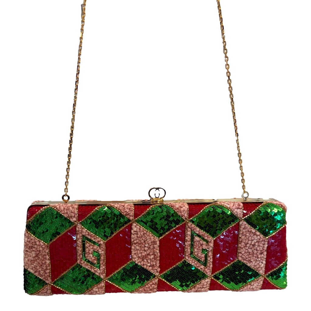 Gucci Gucci Broadway Embellished Sequins and Crystals Red Green Pink Chain Shoulder Bag Clutch - Image 6