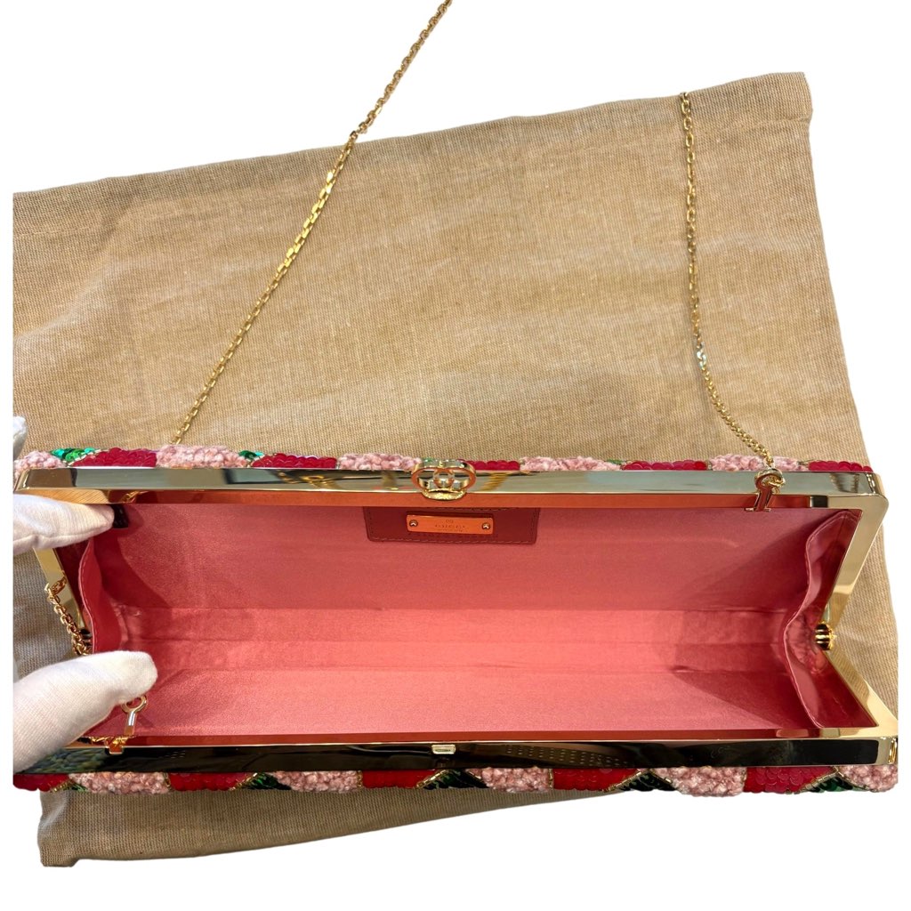 Gucci Gucci Broadway Embellished Sequins and Crystals Red Green Pink Chain Shoulder Bag Clutch - Detail 1