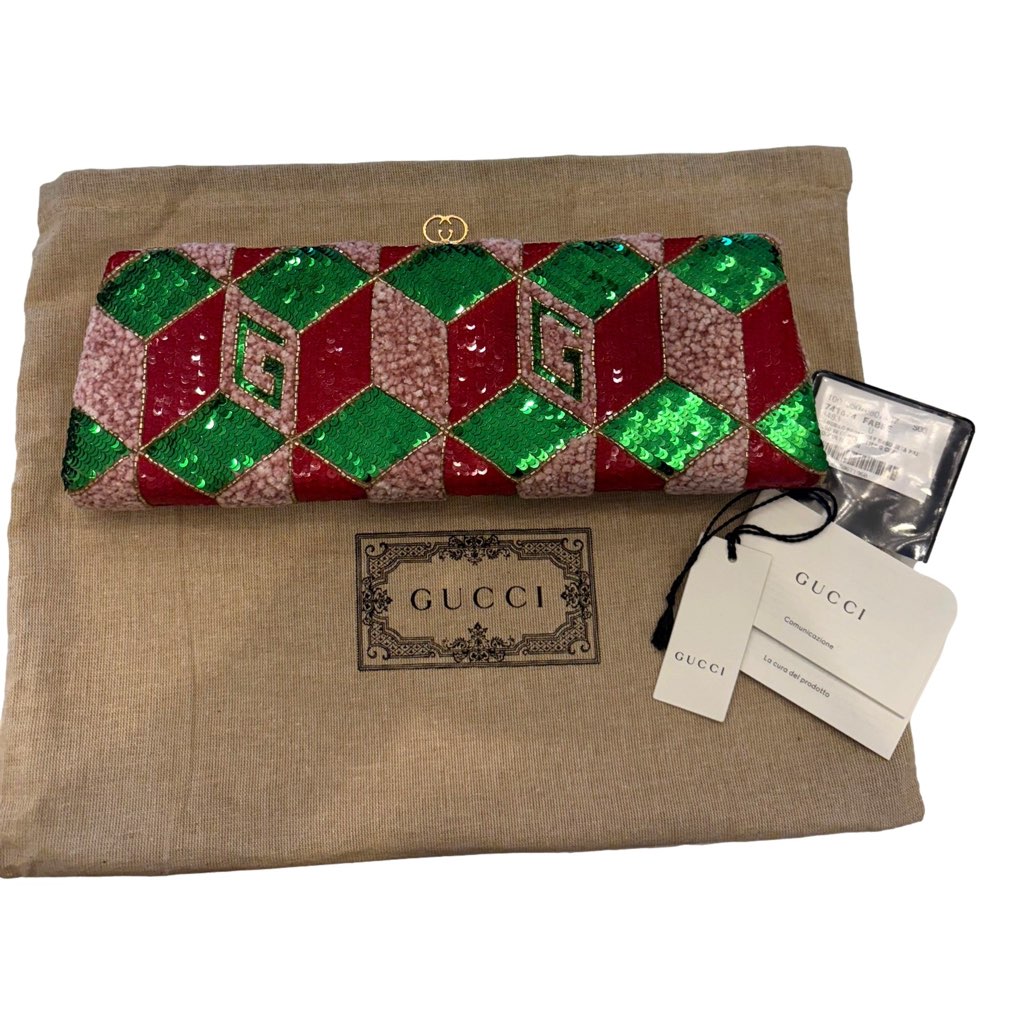 Gucci Gucci Broadway Embellished Sequins and Crystals Red Green Pink Chain Shoulder Bag Clutch - Image 11