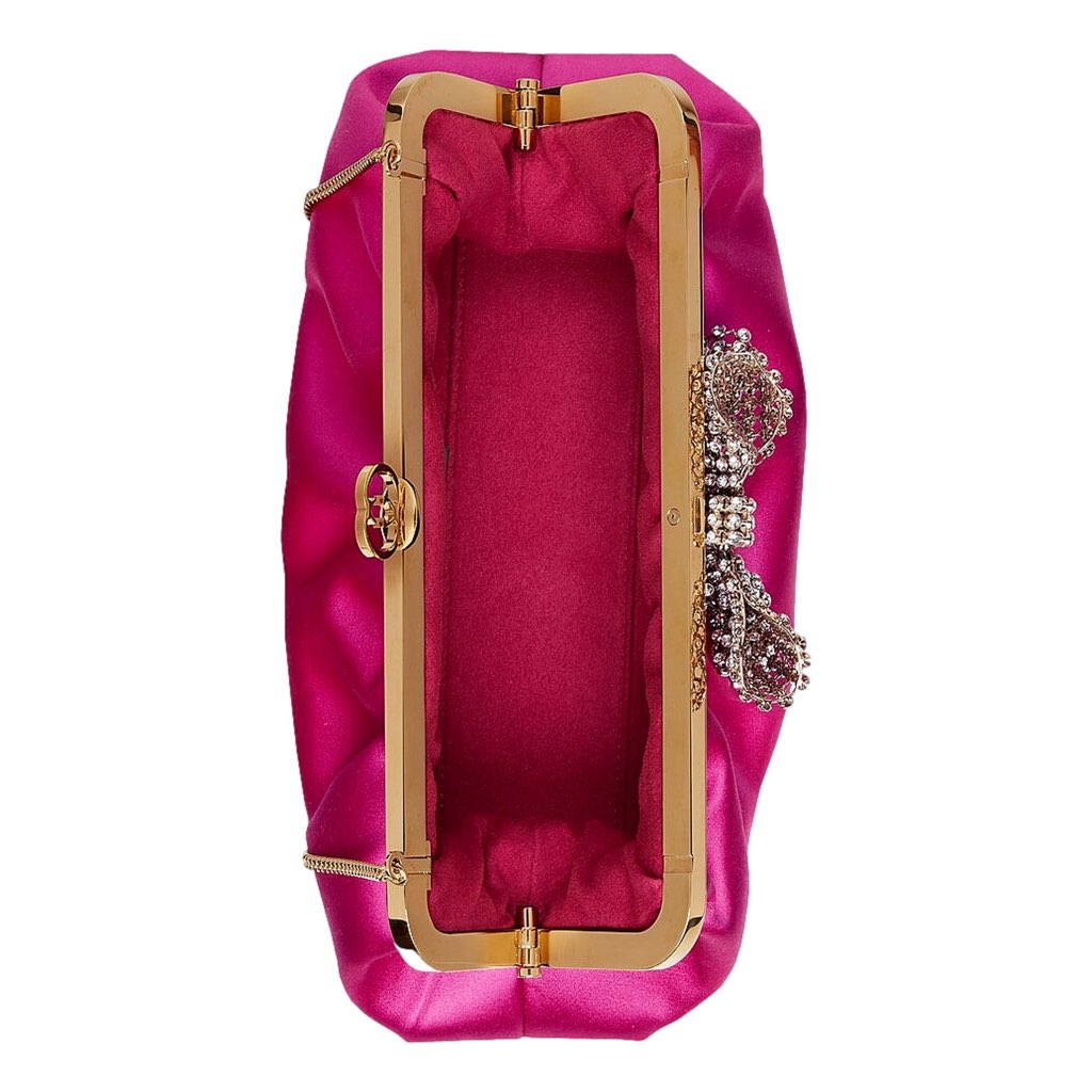 Gucci Gucci Broadway Fuchsia Satin Crystal Bow Clutch Chain Shoulder Bag - Detail 1