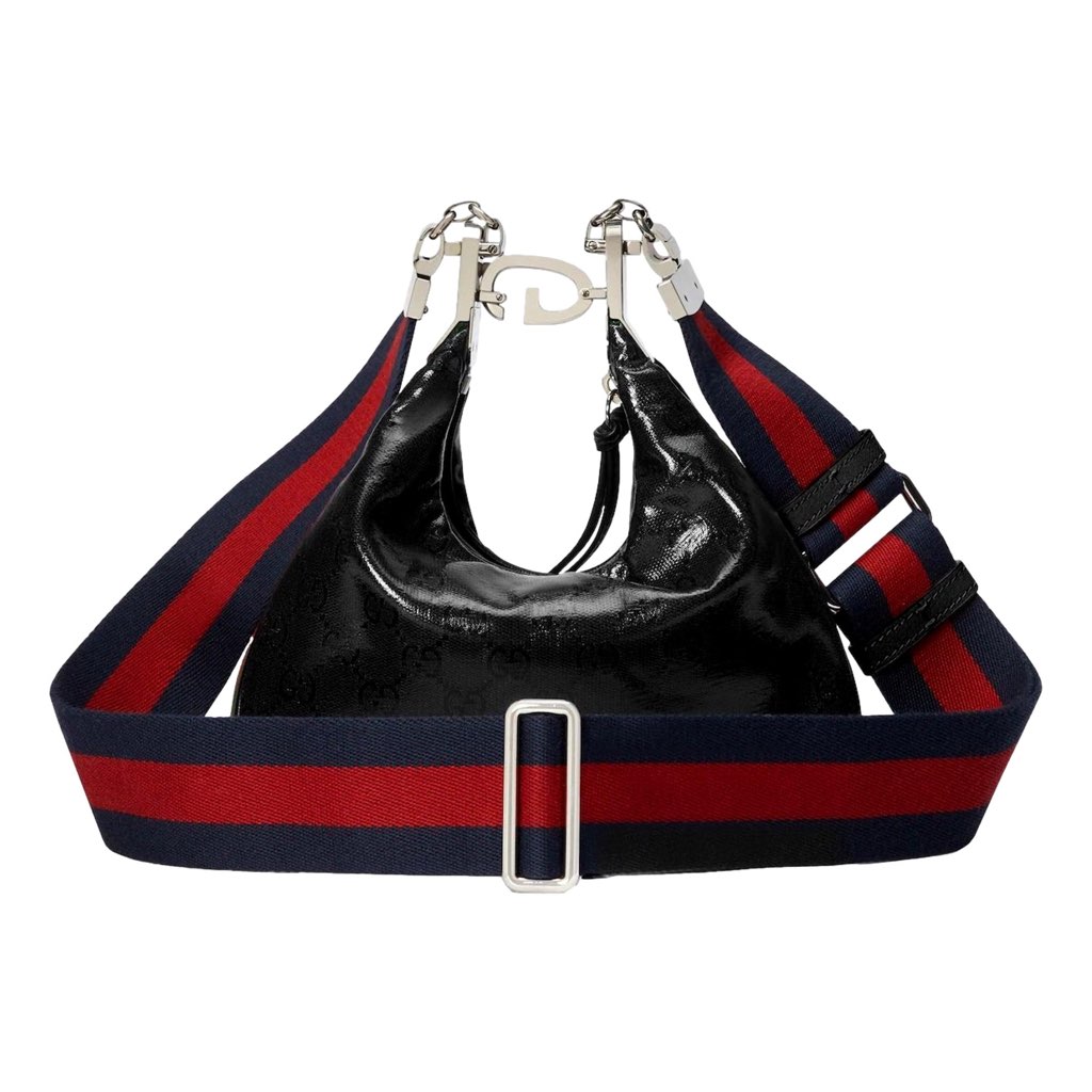 Gucci Gucci Attache Web Stripe Small Shoulder Bag Black Leather - Side view