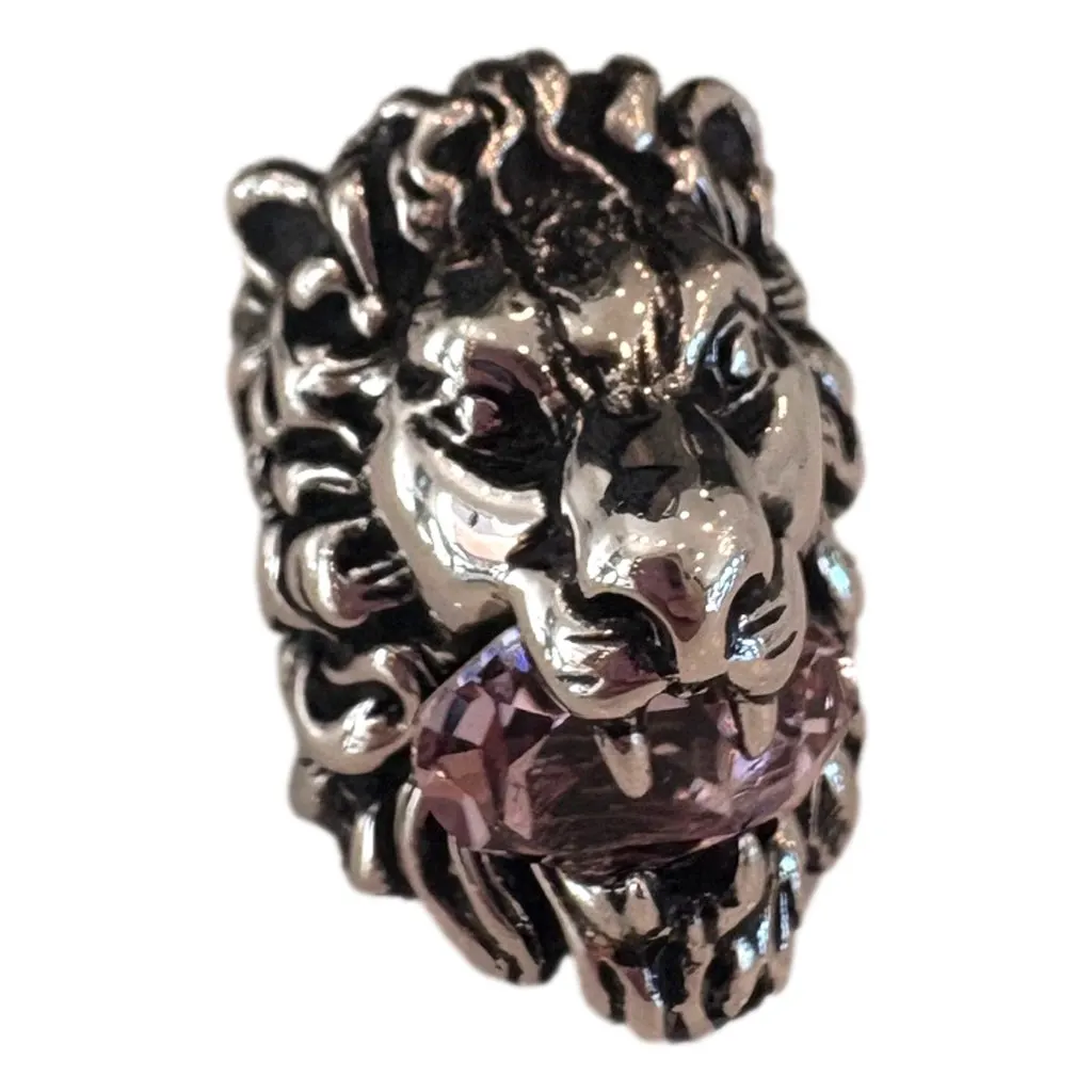 Gucci Lion Head Motif Silver Ring Light Pink Crystal Size 10 Gold Never worn, with tag - Back View