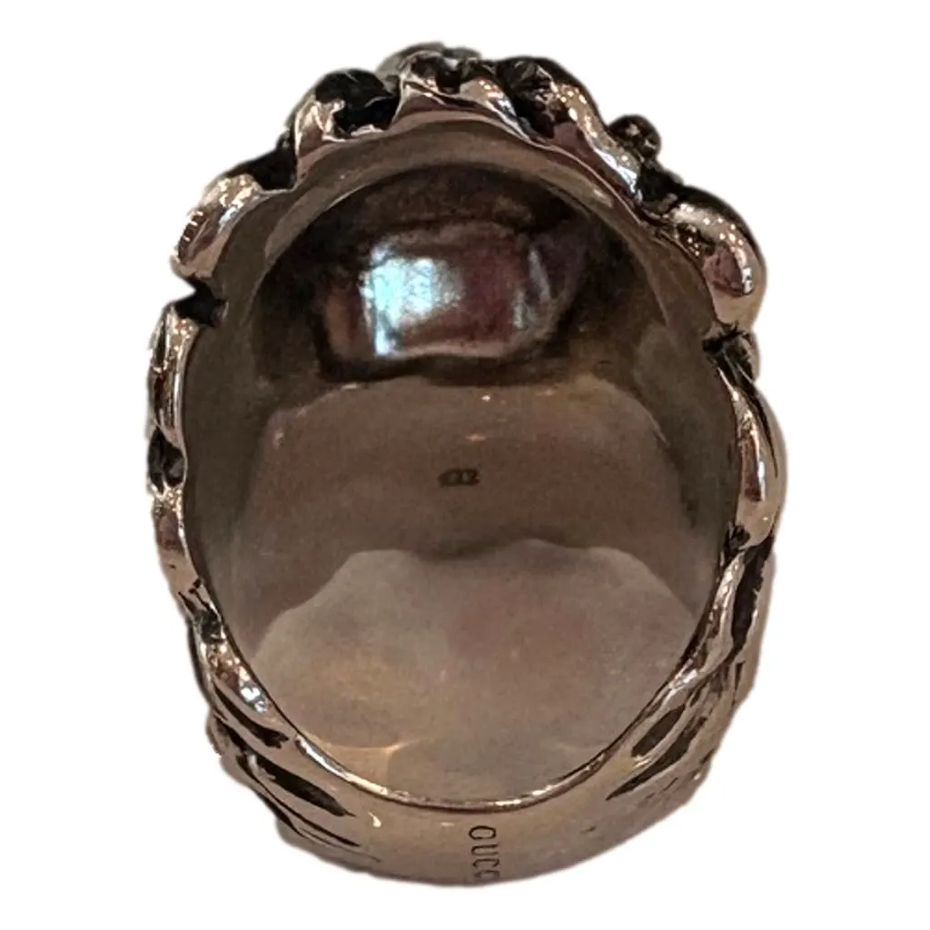 Gucci Lion Head Motif Silver Ring Light Pink Crystal Size 10 Gold Never worn, with tag - Model View