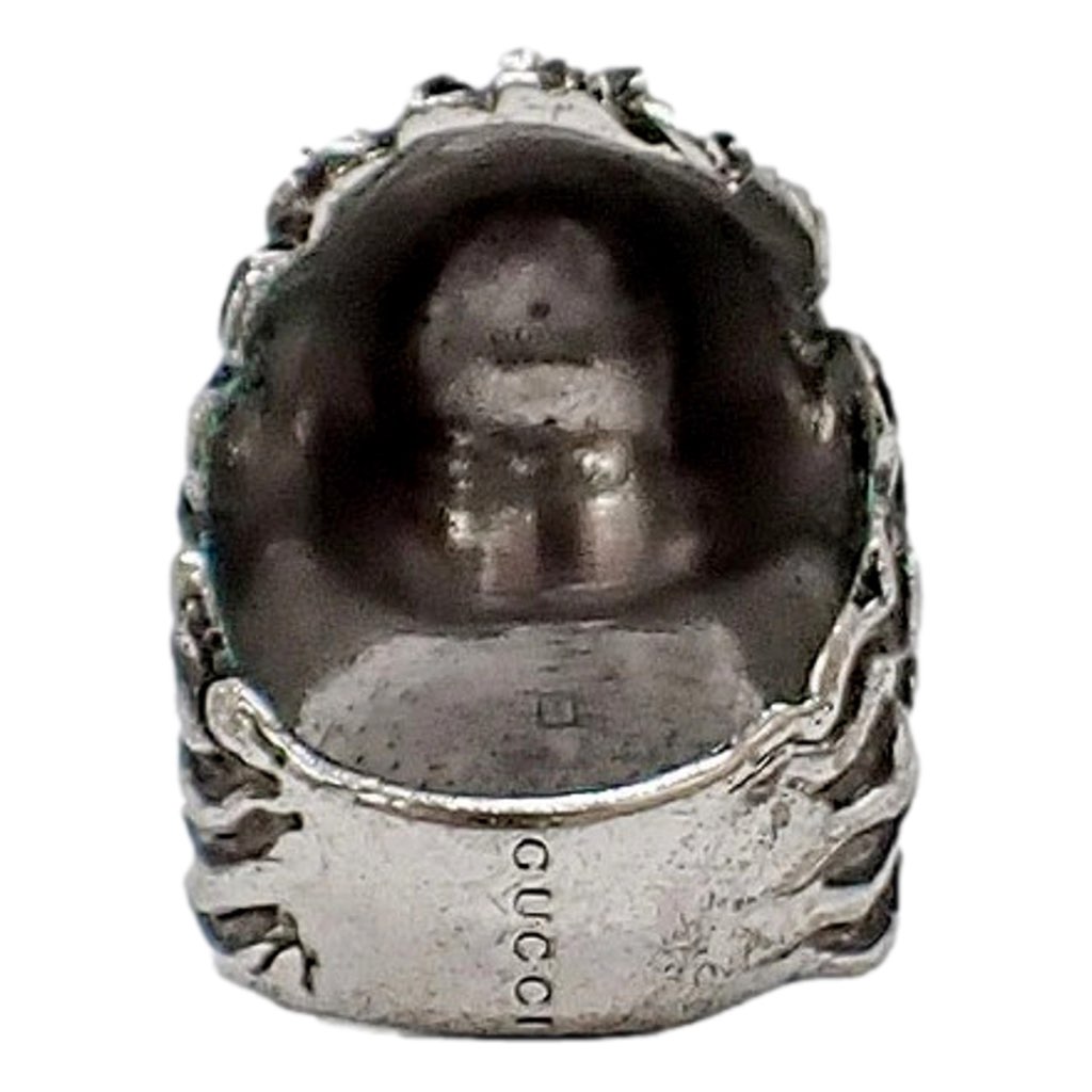 Gucci Gucci Lion Head Motif Silver Ring Crystal Size 10 - Detail 1