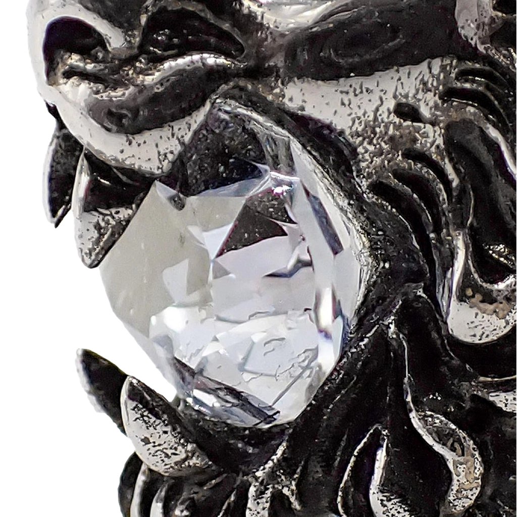 Gucci Gucci Lion Head Motif Silver Ring Crystal Size 13 - Side view