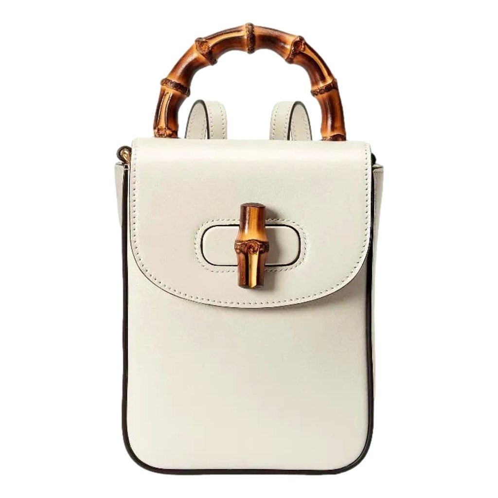 Gucci Gucci Bamboo Mini Handbag Top Handle Bag in Cream Leather - Back view