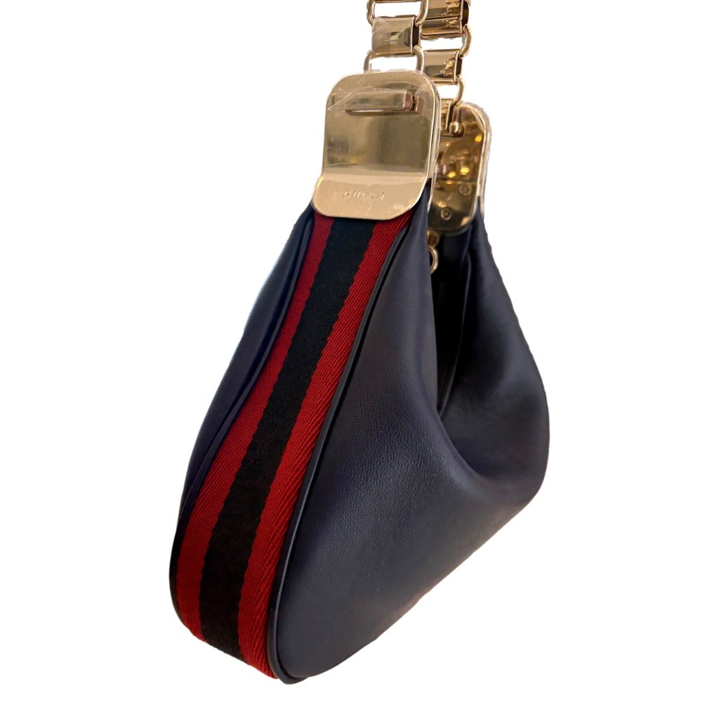Gucci Gucci Attach√© Small Shoulder Bag Navy Leather - Back view