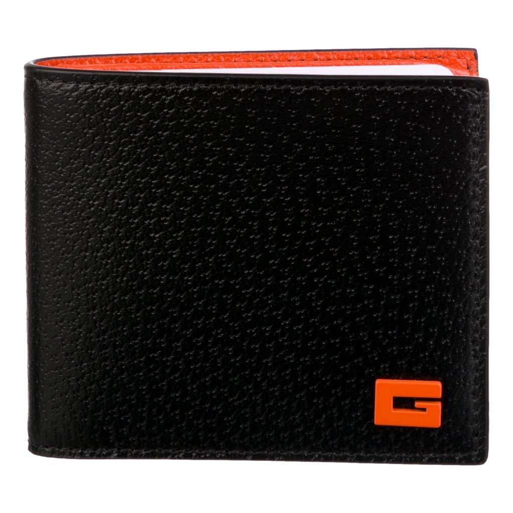 Gucci Gucci G Detail Leather Bifold Wallet Black and Orange