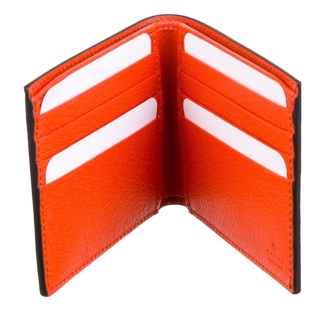 Gucci Gucci G Detail Leather Bifold Wallet Black and Orange - Image 6