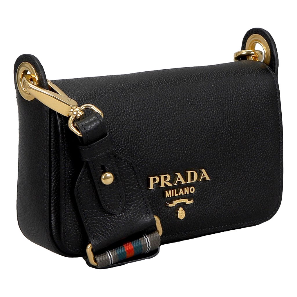 Prada Prada Milano Black Small Leather Crossbody Bag Web Stripe Strap - Image 6