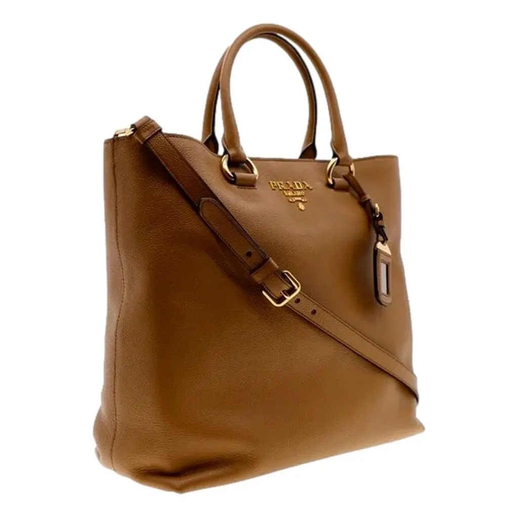 Prada Vitello Phenix Caramel Brown Shopping Tote Bag Brown Leather Never worn, with tag - Back View