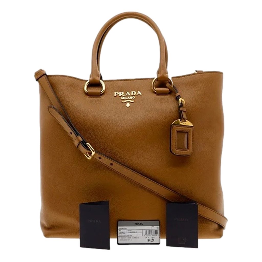 Prada Prada Vitello Phenix Caramel Brown Shopping Tote Bag - Side view
